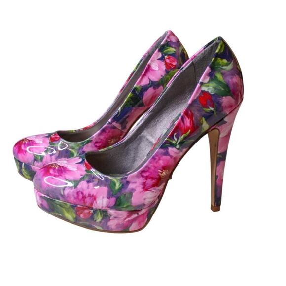 G By Guess Floral Platform High Heel Shoes Shiny Patent Leather 6.5M - Picture 3 of 6